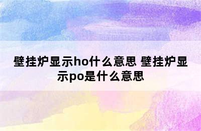 壁挂炉显示ho什么意思 壁挂炉显示po是什么意思